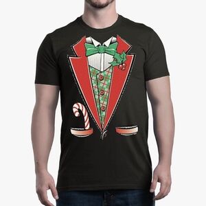 Shop4ever Black Tuxedo Christmas Costume Funny Holiday Xmas T-Shirt Size XXL